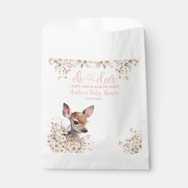 Sachets En Papier Baby shower de cerfs de bois fille (Devant)