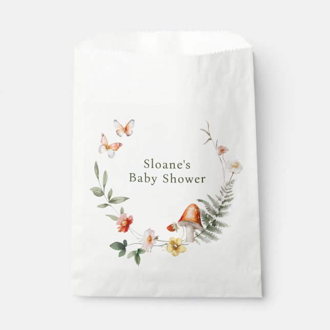 Sachets En Papier Baby shower de champignons de forêt enchantés (Devant)