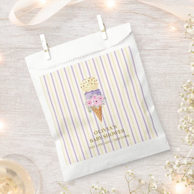 Sachets En Papier Baby shower de crème glacée jaune violet (Coupé)