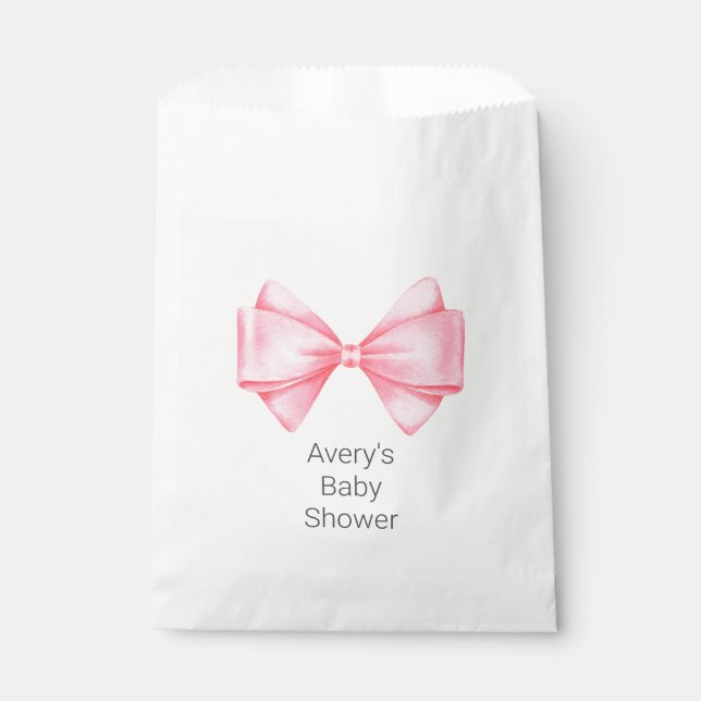 Sachets En Papier Baby shower de fille rose Bow moderne (Devant)