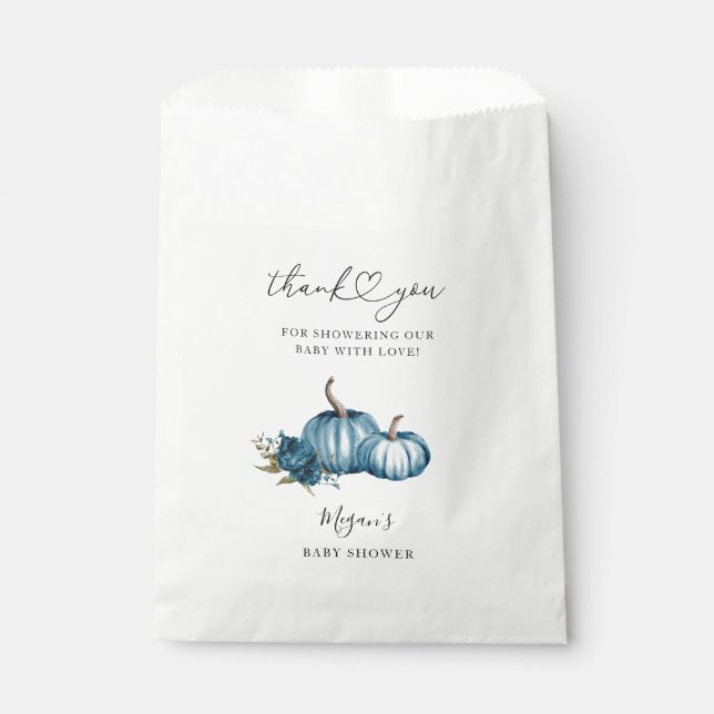 Sachets En Papier Baby shower de fleurs bleu citrouille (Devant)