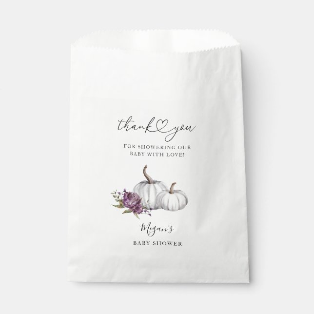 Sachets En Papier Baby shower de fleurs violettes citrouille Fall (Devant)