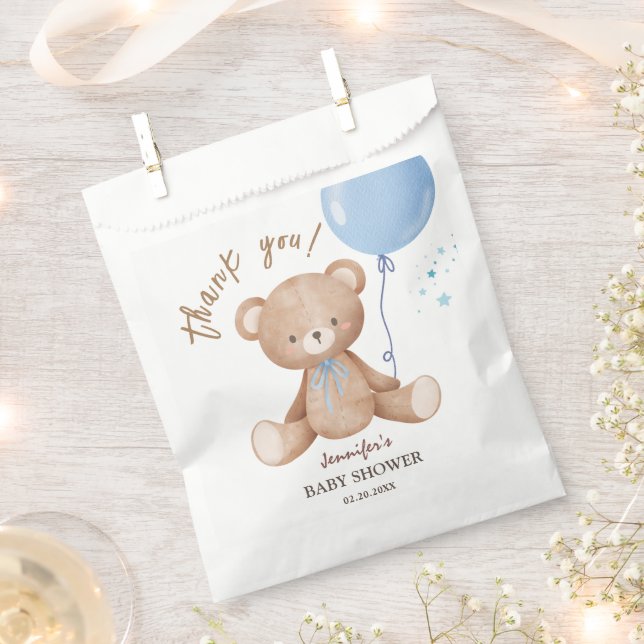 Sachets En Papier Baby shower de garçon Bleu Ours Teddy (Coupé)
