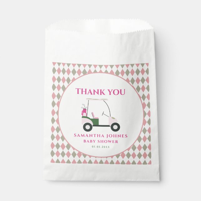 Sachets En Papier Baby shower de golf moderne rose (Devant)