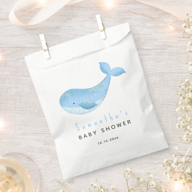 Sachets En Papier Baby shower de la baleine d'aquarelle (Coupé)