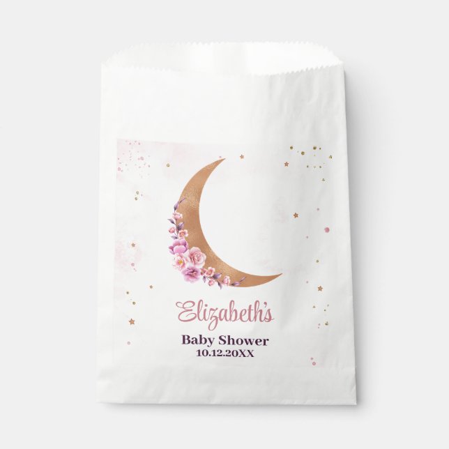 Sachets En Papier Baby shower de la lune d'or (Devant)