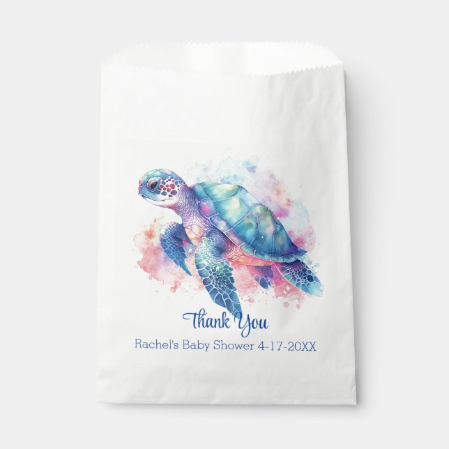 Sachets En Papier Baby shower de la tortue de mer (Devant)