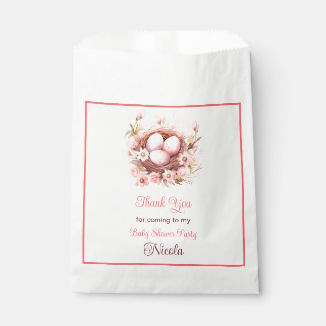 Sachets En Papier Baby shower de nids d'oiseaux de printemps (Devant)