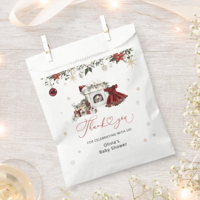 Sachets En Papier Baby shower de Noël fille Merci (Coupé)