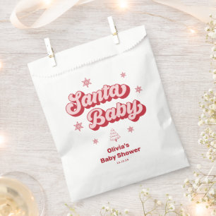 Sachets En Papier Baby shower de Noël rose Père Noël bébé