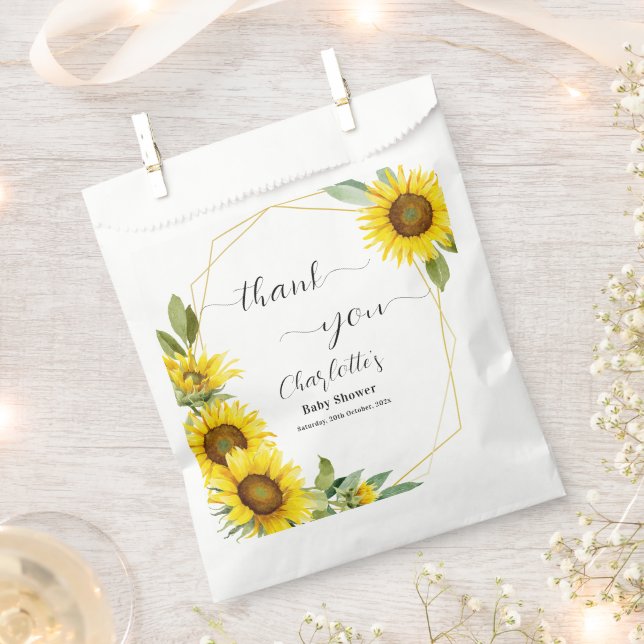 Sachets En Papier Baby shower de tournesol aquarelle (Coupé)