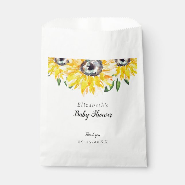 Sachets En Papier Baby shower de tournesol Aquarelle Florale (Devant)
