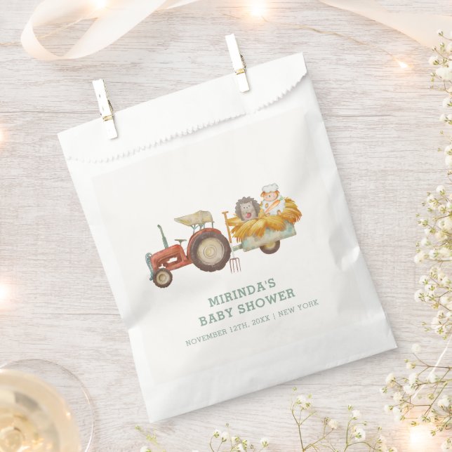 Sachets En Papier Baby shower de tracteur de ferme de hérisson migno (Coupé)