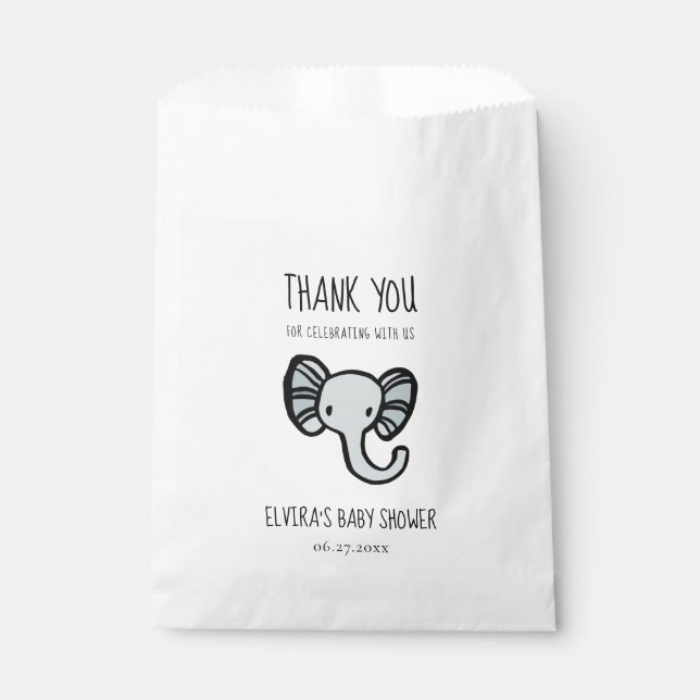 Sachets En Papier Baby shower d'éléphant bleu mignon (Devant)