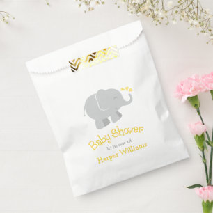 Sachets En Papier Baby shower d'éléphant jaune et gris moderne
