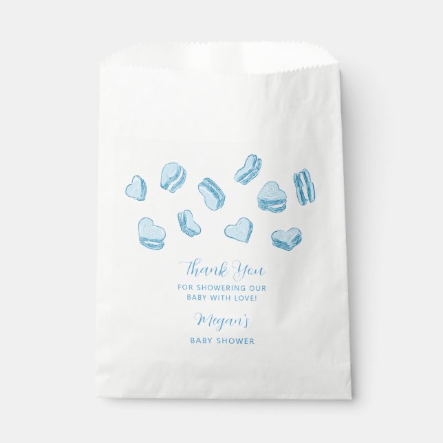 Sachets En Papier Baby shower des Macarons du Coeur bleu (Devant)