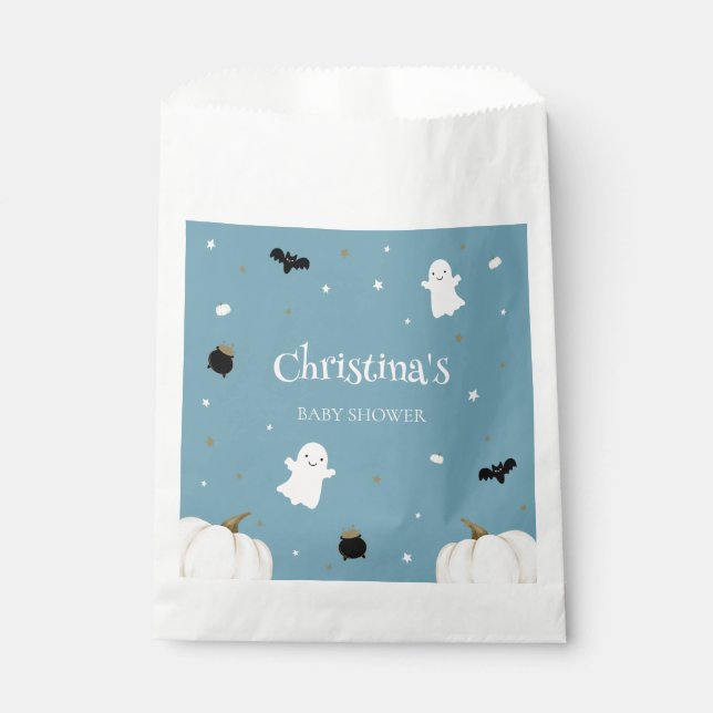 Sachets En Papier Baby shower d'Halloween bleu (Devant)