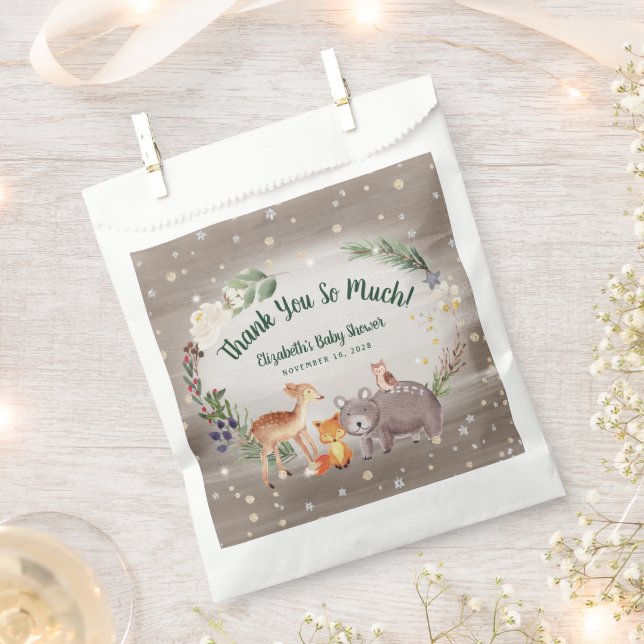 Sachets En Papier Baby shower d'hiver sur les animaux des bois (Coupé)
