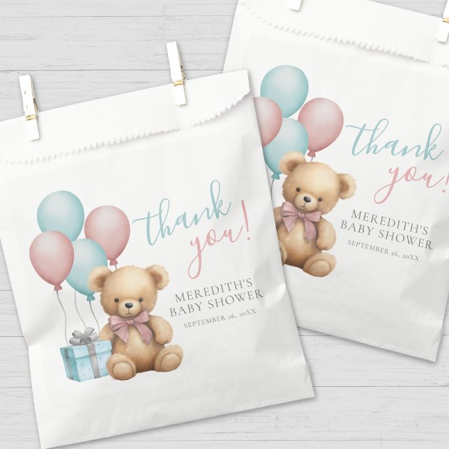 Sachets En Papier Baby shower d'ours en peluche (Balloon Teddy Bear Baby Shower Favor Bag)
