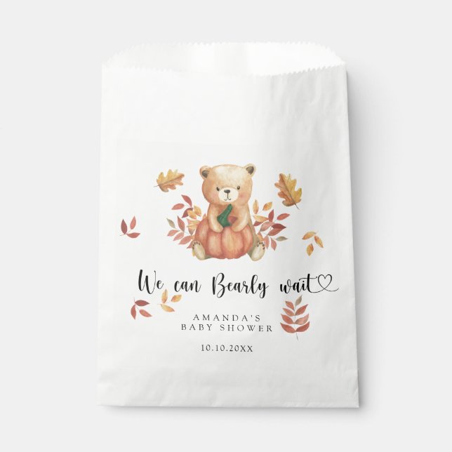 Sachets En Papier Baby shower d'ours en peluche automnale (Devant)