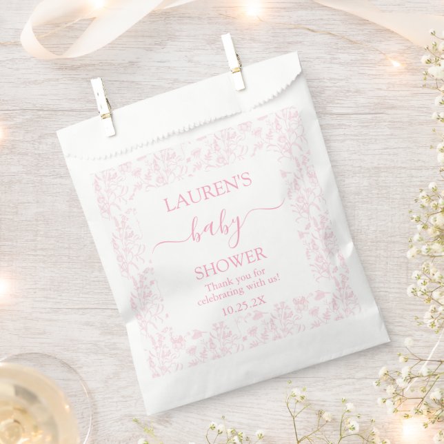 Sachets En Papier Baby shower en toile rose fille (Coupé)
