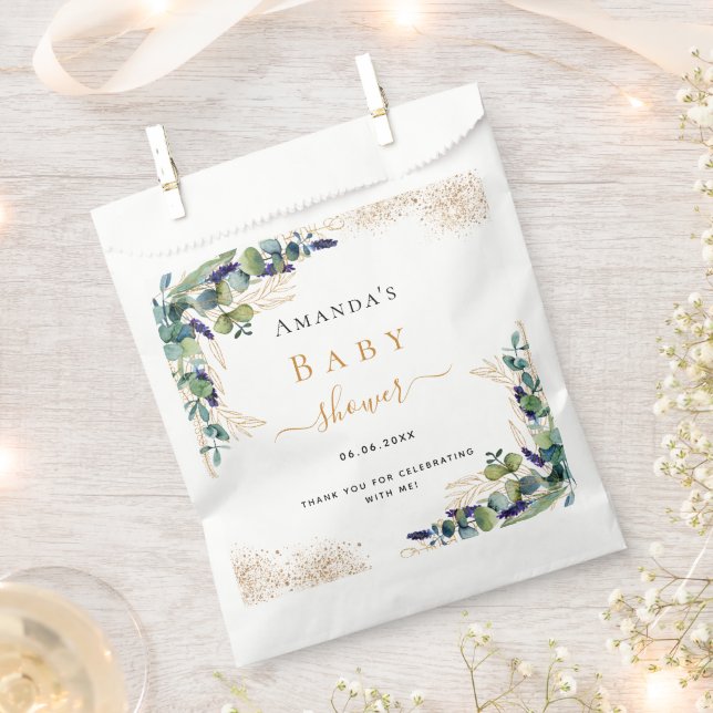 Sachets En Papier Baby shower eucalyptus parties scintillant verte m (Coupé)