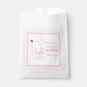 Sachets En Papier Baby Shower Femme Brune Damassé Rose