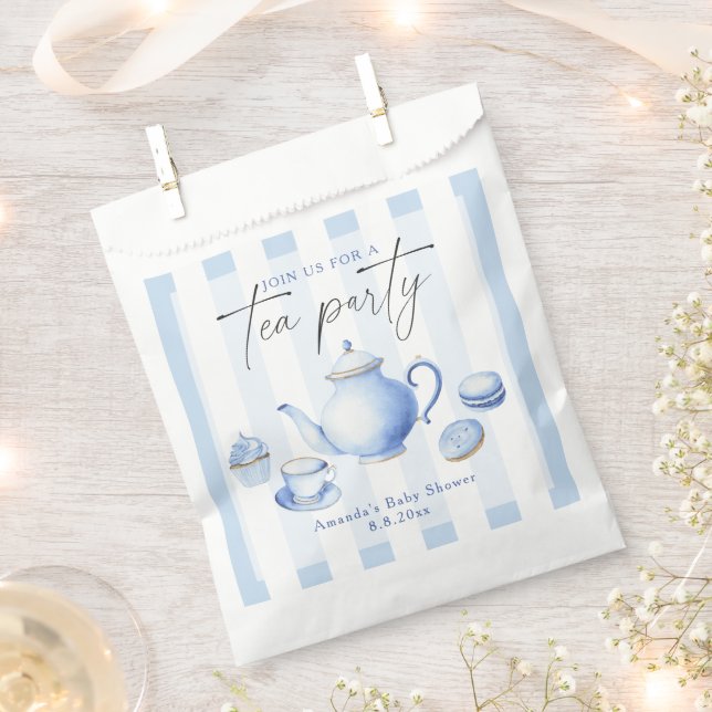 Sachets En Papier Baby Shower Fête à Thé Bleue (Coupé)