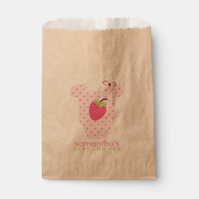 Sachets En Papier Baby shower Fille en tenue de fraise (Devant)