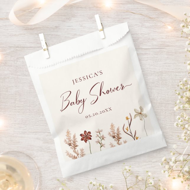 Sachets En Papier Baby shower fille Fleur sauvage aquarelle (Coupé)