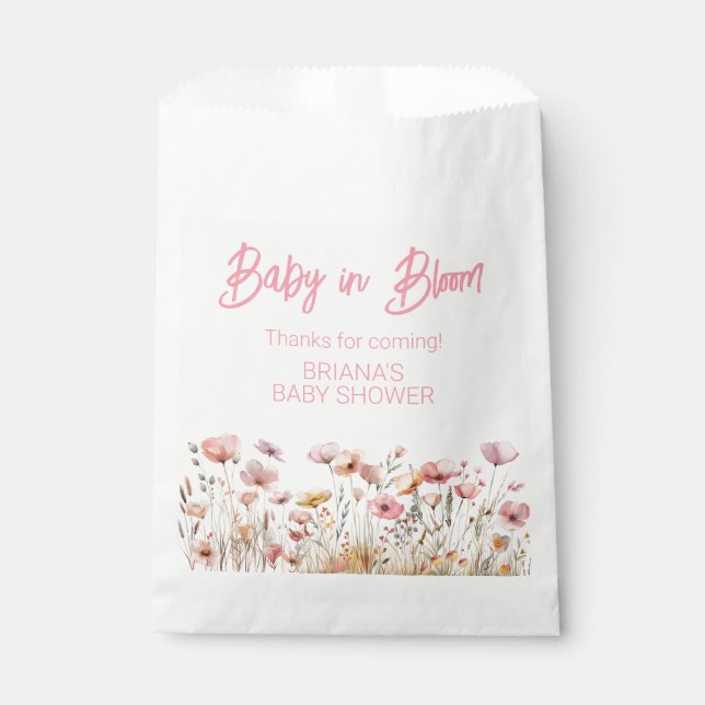 Sachets En Papier Baby shower fille Fleur sauvage rose (Devant)