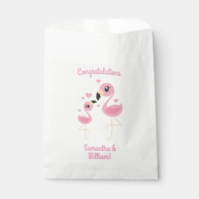 Sachets En Papier Baby shower Flamant rose rose (Devant)
