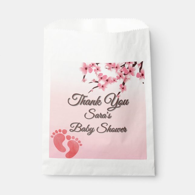 Sachets En Papier Baby shower Fleur cerise personnalisée Favoriser l (Devant)