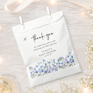 Sachets En Papier Baby shower Fleur sauvage bleu aquarelle