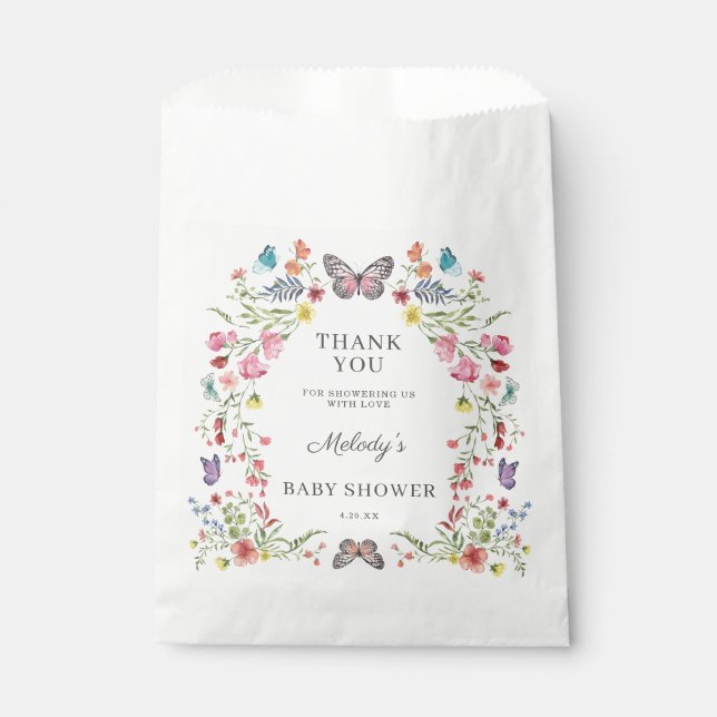 Sachets En Papier Baby shower Fleur sauvage papillon (Devant)