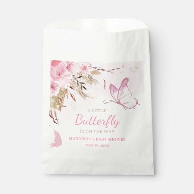 Sachets En Papier Baby Shower Fleurs Papillon  (Devant)