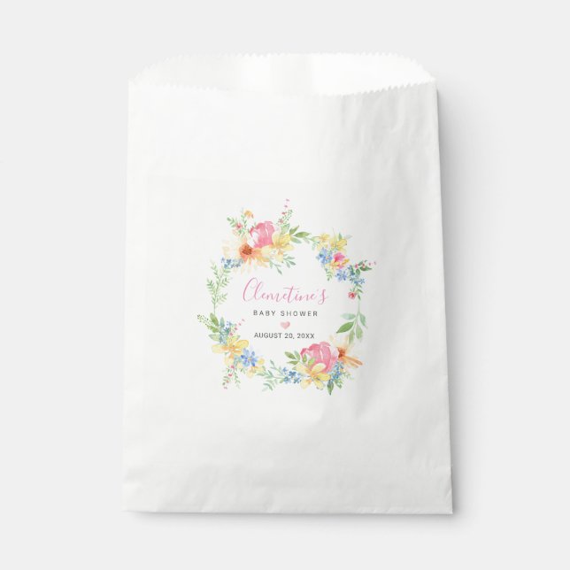 Sachets En Papier Baby Shower Floral Aquarelle Rose Et Jaune Rustiqu (Devant)