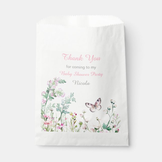Sachets En Papier Baby shower floral du papillon vert du printemps (Devant)