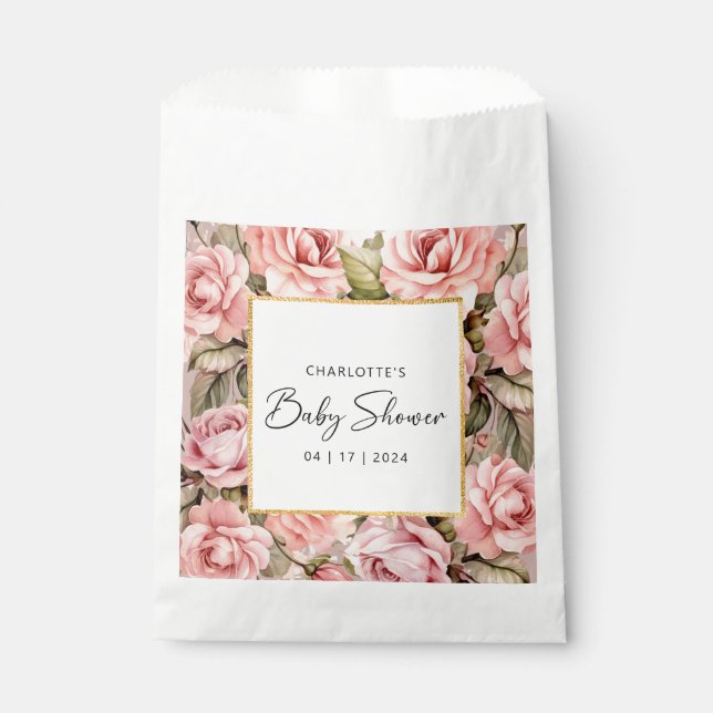 Sachets En Papier Baby shower floral Rose (Devant)