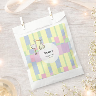 Sachets En Papier Baby Shower Funky Retro Cubisme Cigogne Livraison