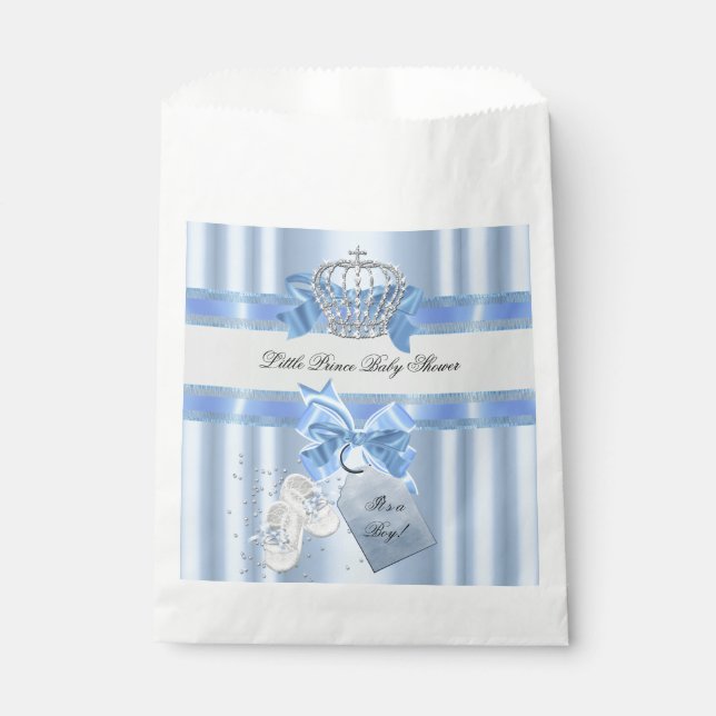 Sachets En Papier Baby shower Garçon Bleu Petit Prince Couronne 3a (Devant)