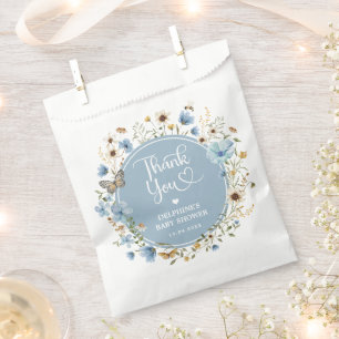 Sachets En Papier Baby shower garçon Dusty Blue Fleur sauvage