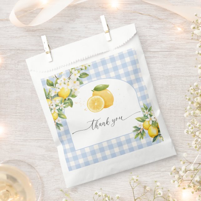 Sachets En Papier Baby Shower Garçon Gingham Bleu Citron (Coupé)