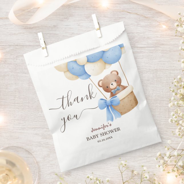 Sachets En Papier Baby shower garçon mou Bear Teddy Blue Balloon (Coupé)