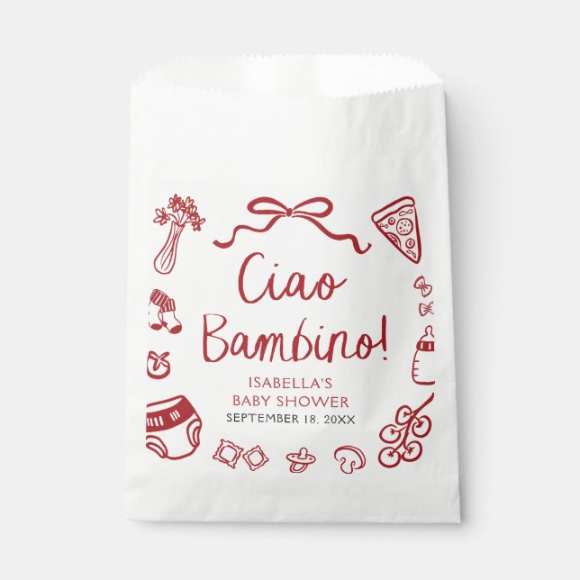 Sachets En Papier Baby shower Italien Pizza Ciao Bambino (Devant)