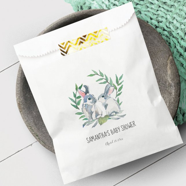 Sachets En Papier Baby shower lapin lapin (Baby Shower Favor Bag Bunny Rabbit watercolor art by Victoria Grigaliunas)
