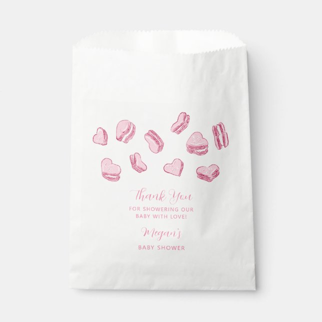 Sachets En Papier Baby shower Macarons de Coeur Rose (Devant)