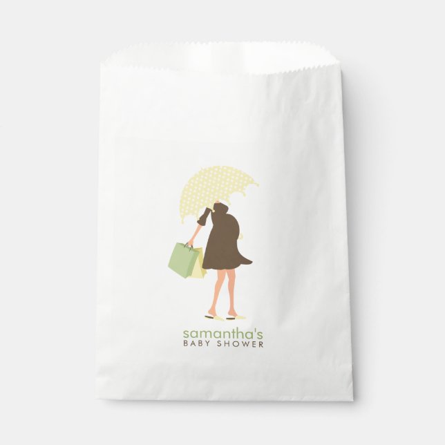 Sachets En Papier Baby shower maman parapluie jaune (Devant)