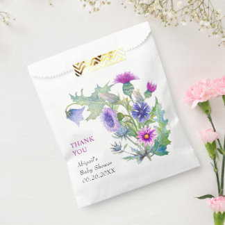 Sachets En Papier Baby shower Merci fleur sauvage aquarelle