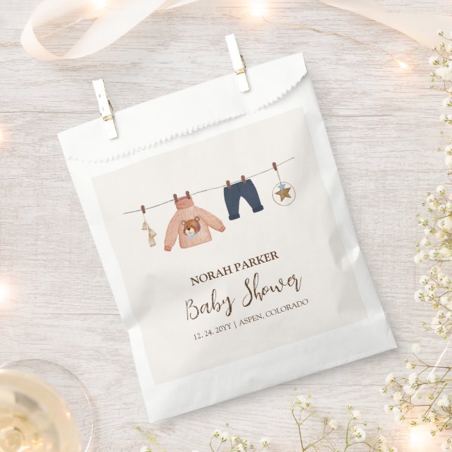 Sachets En Papier Baby shower minimal Boho Boy Winter Clothesline (Coupé)